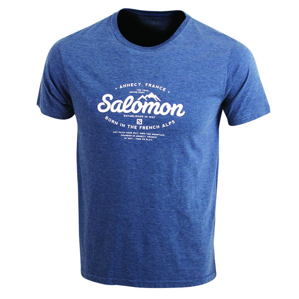 Salomon Singapore Mens T-shirts - SPRUCE SS M Dark Denim | 70495-ZDAV